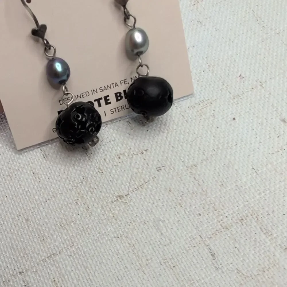 NWT Peyote Bird Freshwater Pearl Carved Wood Sterling Silver Dangle Earrings
